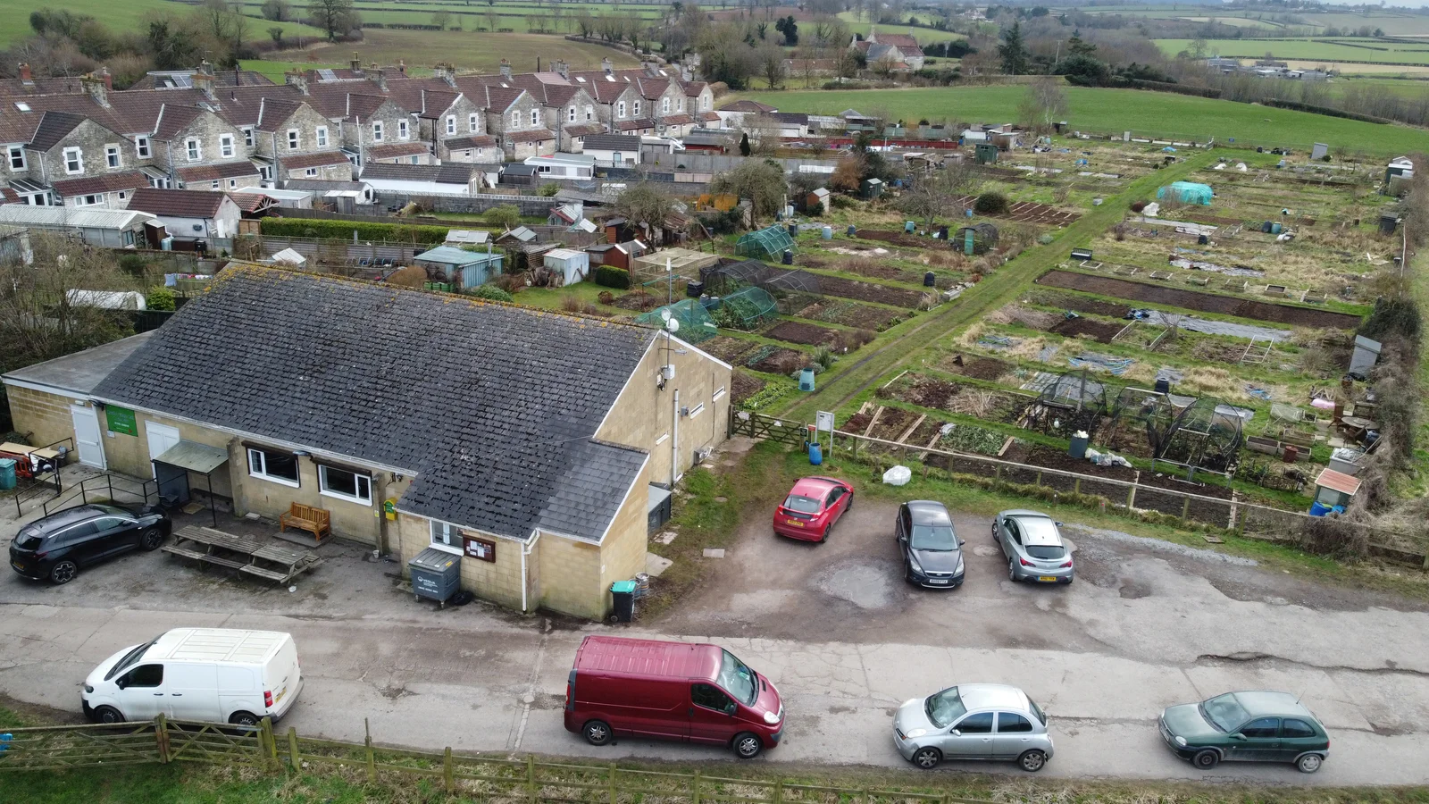 Present-day aerial view of Haydon Que Club & Village Hall